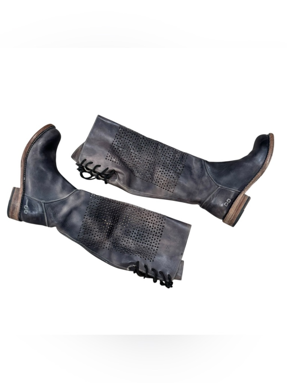Bed Stu Cambridge Perforated Leather Corset Lace Knee High Boots